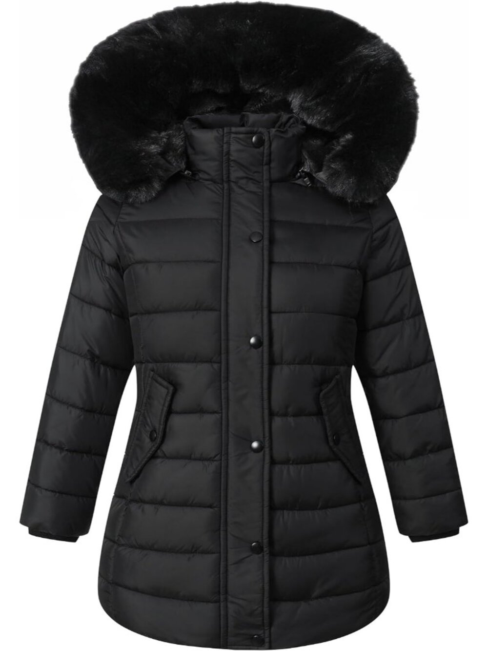 Girls Long Puffer Winter Coat Kid's Removable Hood Parka Jacket